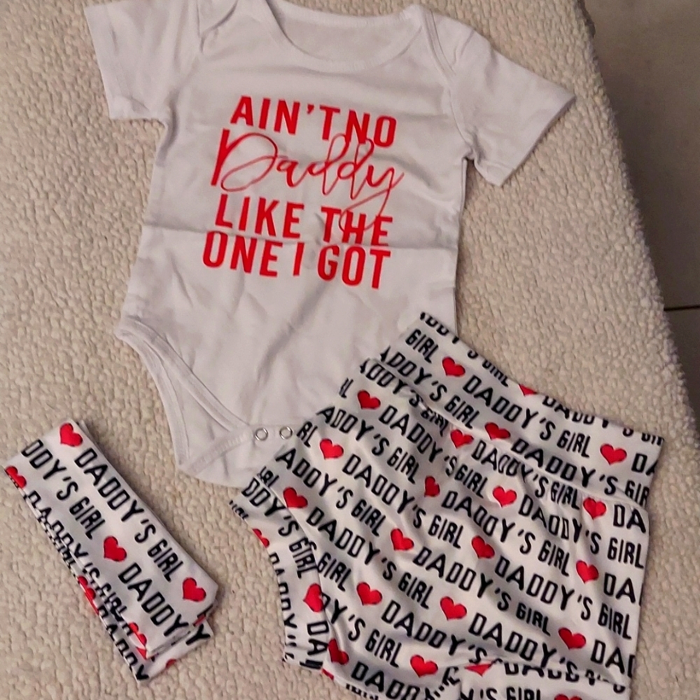 No name 3 pc body suit, shorts and headband "Aint no Daddy..."